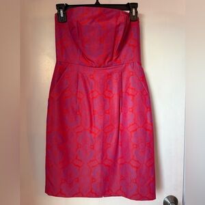 J. Crew Strapless Pink and Purple Patterned Cocktail Dress